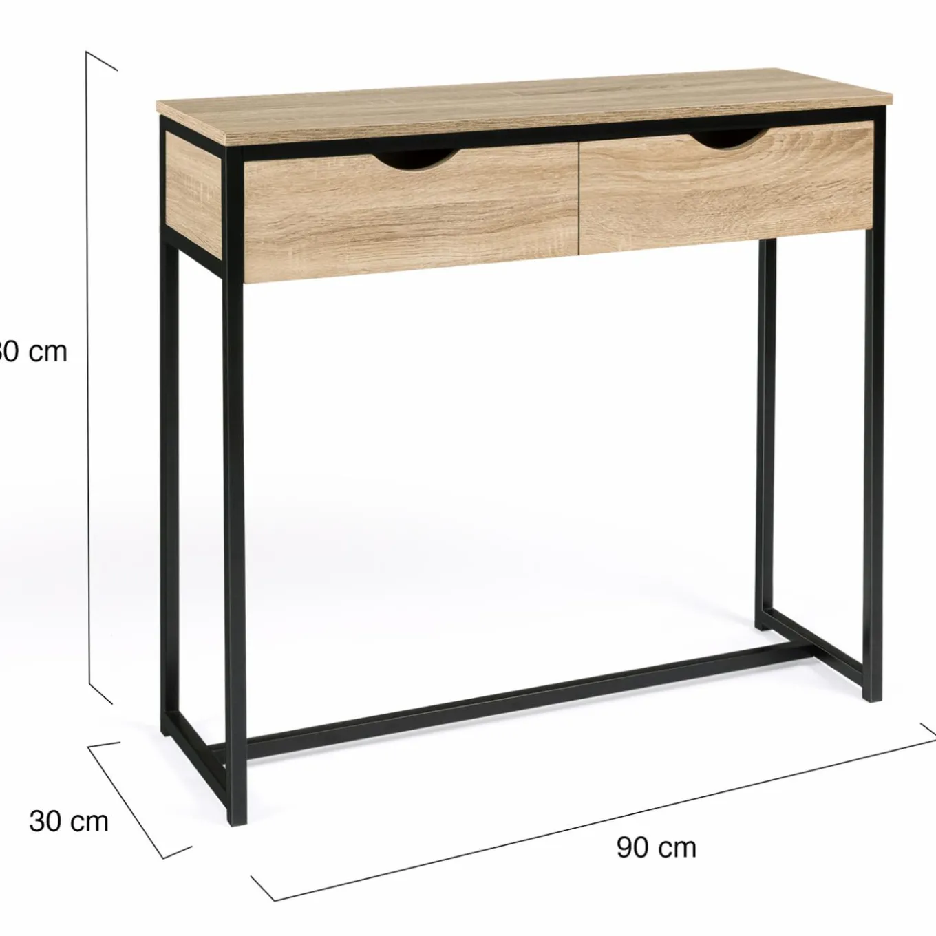 IDMarket Meuble console industrielle 2 tiroirs bois et métal 90 cm* Meubles Tiroirs|Collection Industrielle