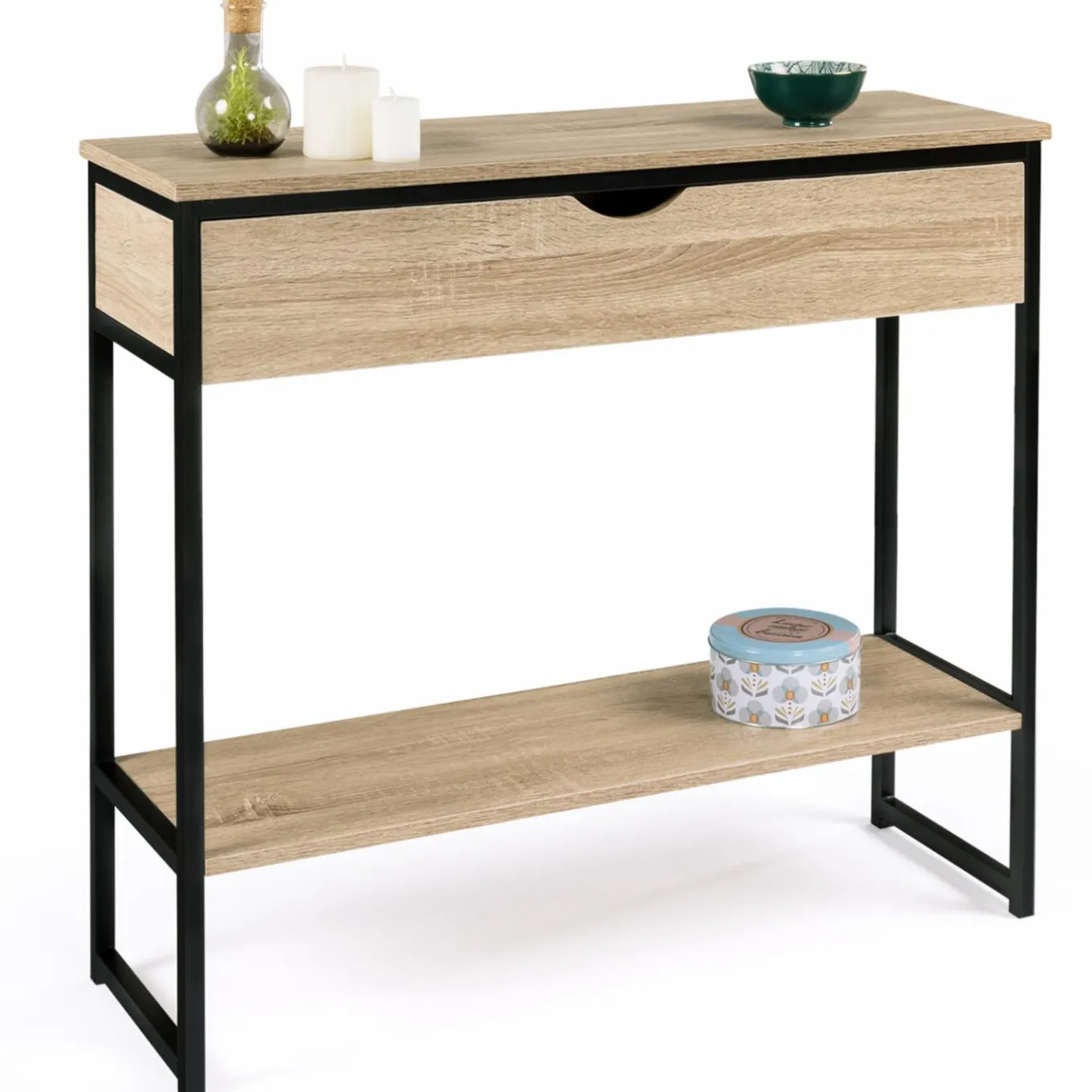 IDMarket Meuble console industrielle bois et métal 90 cm* Meubles Tiroirs|Meubles En Bois