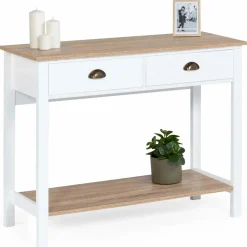 IDMarket Meuble console vintage bois et blanc 100 cm* Meubles Tiroirs|Meubles Blancs