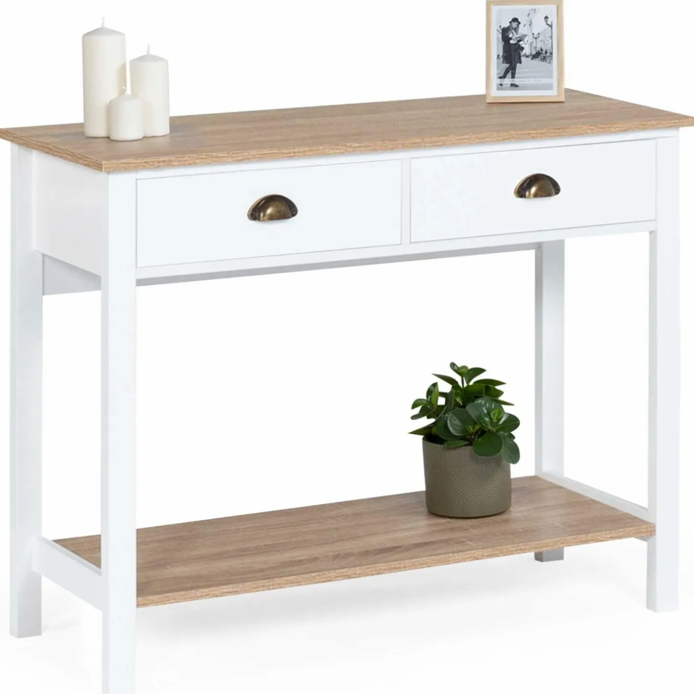 IDMarket Meuble console vintage bois et blanc 100 cm* Meubles Tiroirs|Meubles Blancs