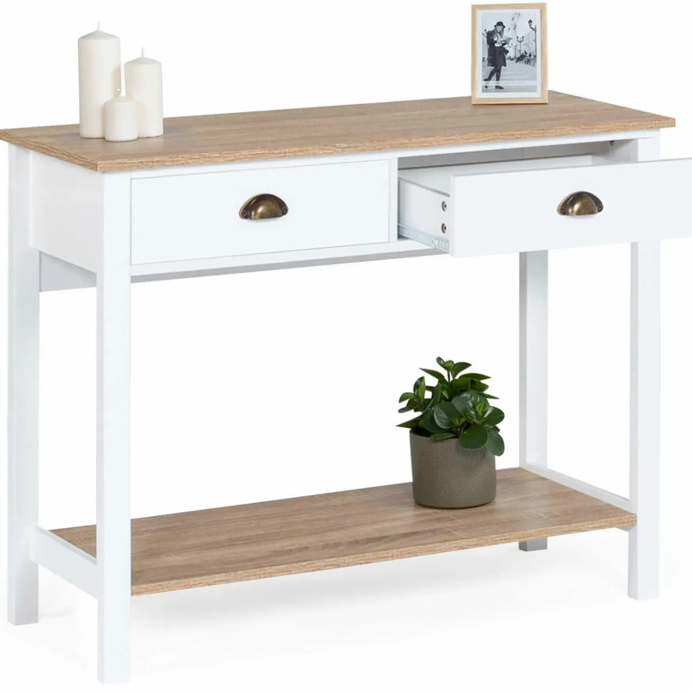 IDMarket Meuble console vintage bois et blanc 100 cm* Meubles Tiroirs|Meubles Blancs
