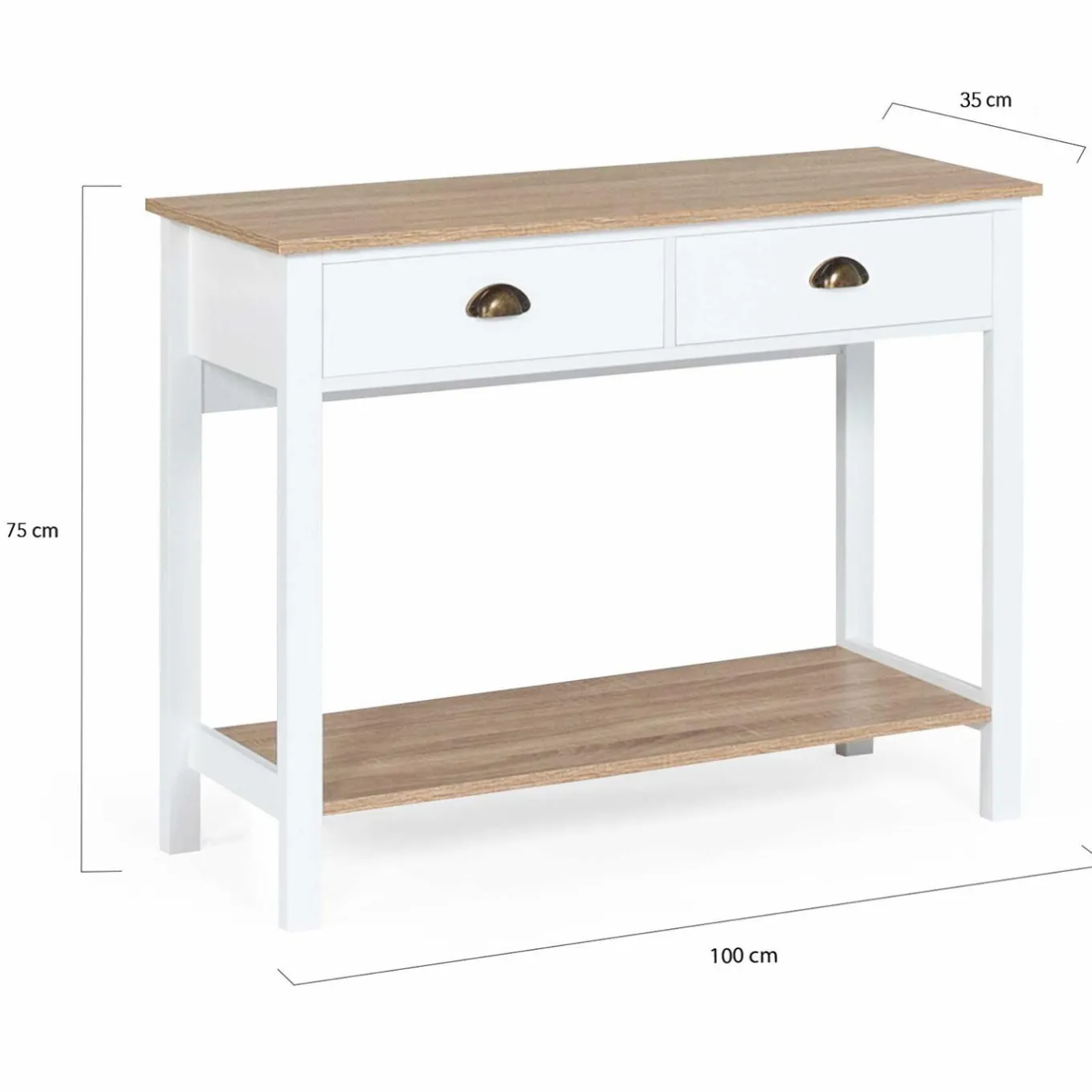 IDMarket Meuble console vintage bois et blanc 100 cm* Meubles Tiroirs|Meubles Blancs