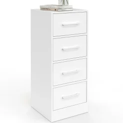 IDMarket Meuble d'appoint 4 tiroirs 30 cm chiffonnier, meuble de rangement bois blanc* Meubles Tiroirs|Commodes