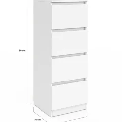 IDMarket Meuble d'appoint 4 tiroirs 30 cm chiffonnier bois blanc pour entrée salle de bain* Petits Meubles|Commodes