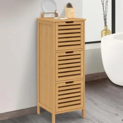 IDMarket Meuble d'appoint salle de bain bambou BEA 3 portes 30 x 30 x 80 cm* Meubles En Bois|Collection Bambou
