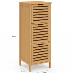 IDMarket Meuble d'appoint salle de bain bambou BEA 3 portes 30 x 30 x 80 cm* Meubles En Bois|Collection Bambou