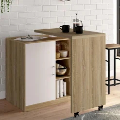 IDMarket Meuble de bar pivotant imitation hêtre* Mange Debout|Ilot Central