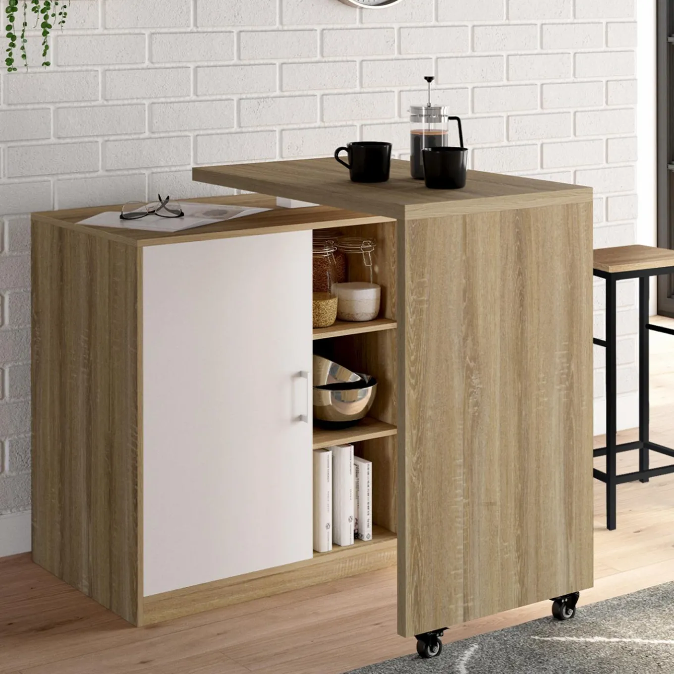 IDMarket Meuble de bar pivotant imitation hêtre* Mange Debout|Ilot Central