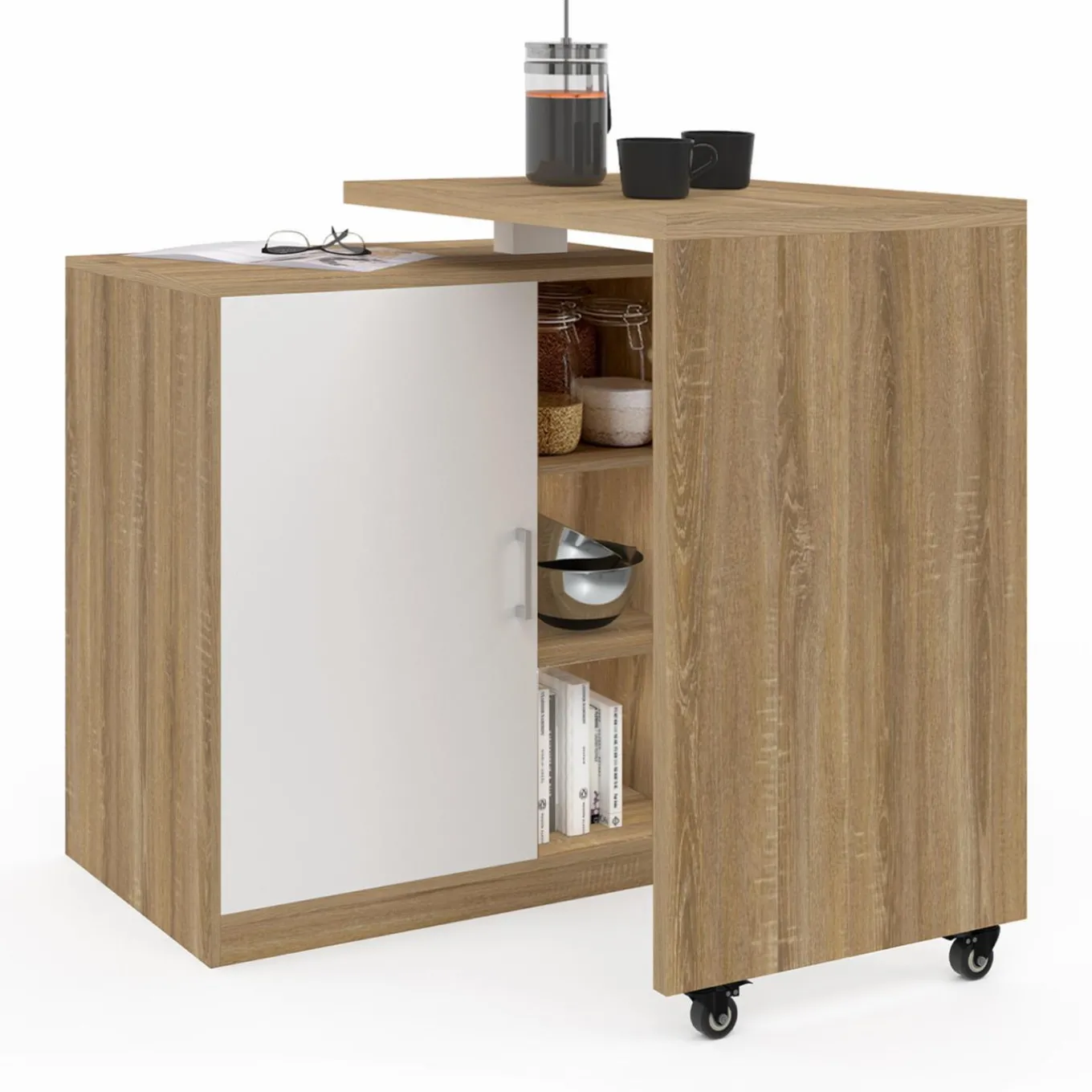 IDMarket Meuble de bar pivotant imitation hêtre* Mange Debout|Ilot Central