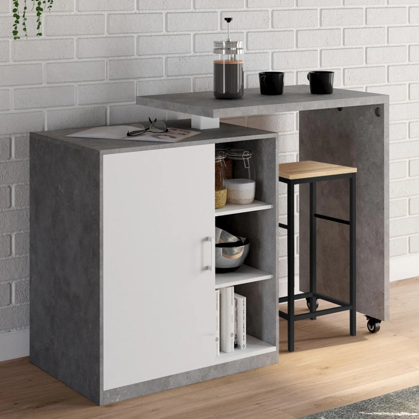 IDMarket Meuble de bar pivotant imitation béton* Mange Debout|Ilot Central