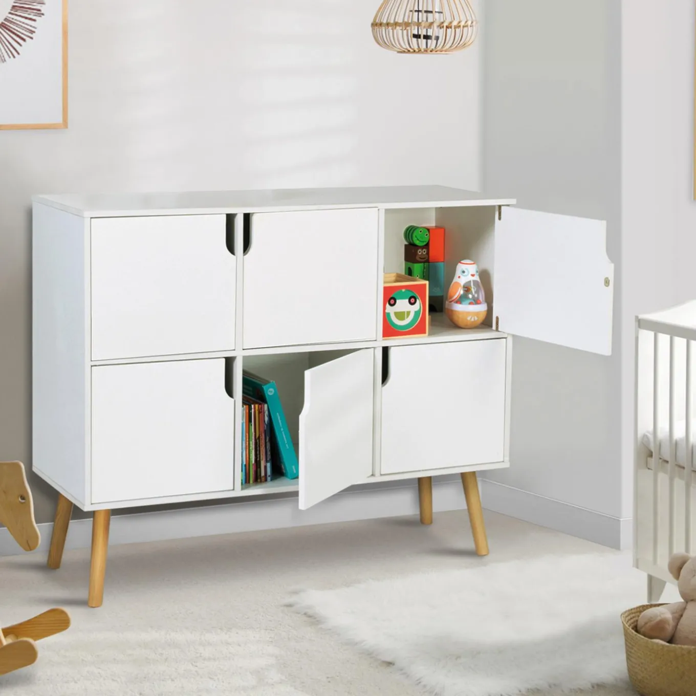 IDMarket Meuble de rangement 6 cases pour enfant bois blanc*Enfant Meubles Blancs|Etagères