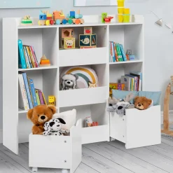 IDMarket Meuble de rangement blanc pour enfant sur roulettes*Enfant Etagères|Meubles Rangement Jouet