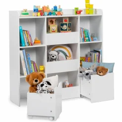 IDMarket Meuble de rangement blanc pour enfant sur roulettes*Enfant Etagères|Meubles Rangement Jouet