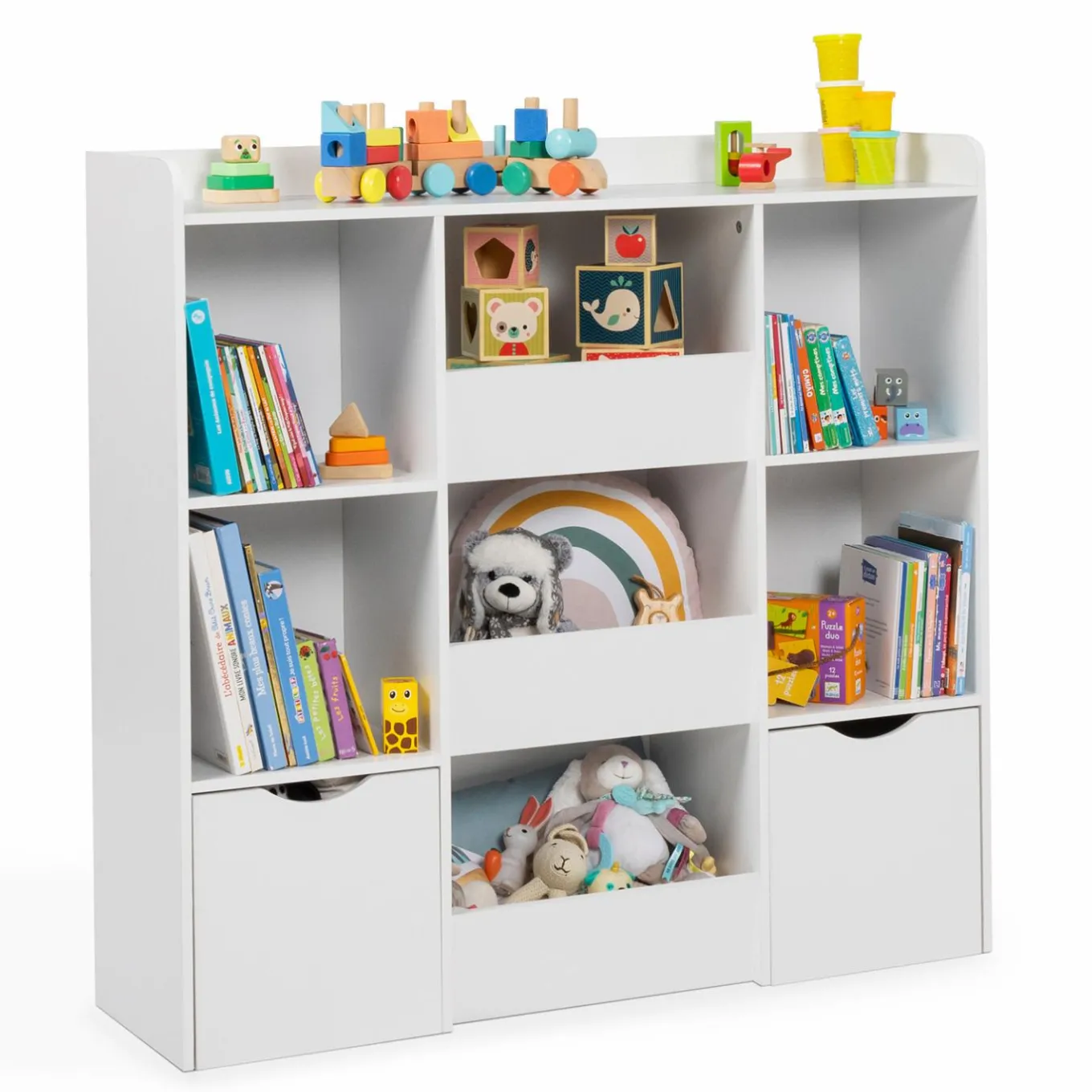 IDMarket Meuble de rangement blanc pour enfant sur roulettes*Enfant Etagères|Meubles Rangement Jouet