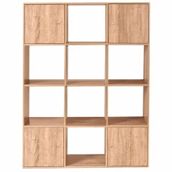 IDMarket Meuble de rangement cube 12 cases imitation hêtre avec portes* Rangement Et Accessoires|Meubles En Bois