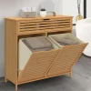 IDMarket Meuble de rangement salle de bain bambou BEA 2 paniers à linge amovibles 1 tiroir tissu écru* Paniers À Linge|Collection Bambou