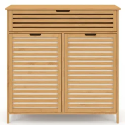 IDMarket Meuble de rangement salle de bain bambou BEA 2 paniers à linge amovibles 1 tiroir tissu écru* Paniers À Linge|Collection Bambou