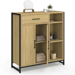 IDMarket Meuble de rangement salle de bain industriel avec 1 tiroir, placard et 3 étagères* Meubles Salle De Bain|Collection Industrielle