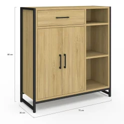 IDMarket Meuble de rangement salle de bain industriel avec 1 tiroir, placard et 3 étagères* Meubles Salle De Bain|Collection Industrielle