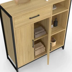 IDMarket Meuble de rangement salle de bain industriel avec 1 tiroir, placard et 3 étagères* Meubles Salle De Bain|Collection Industrielle