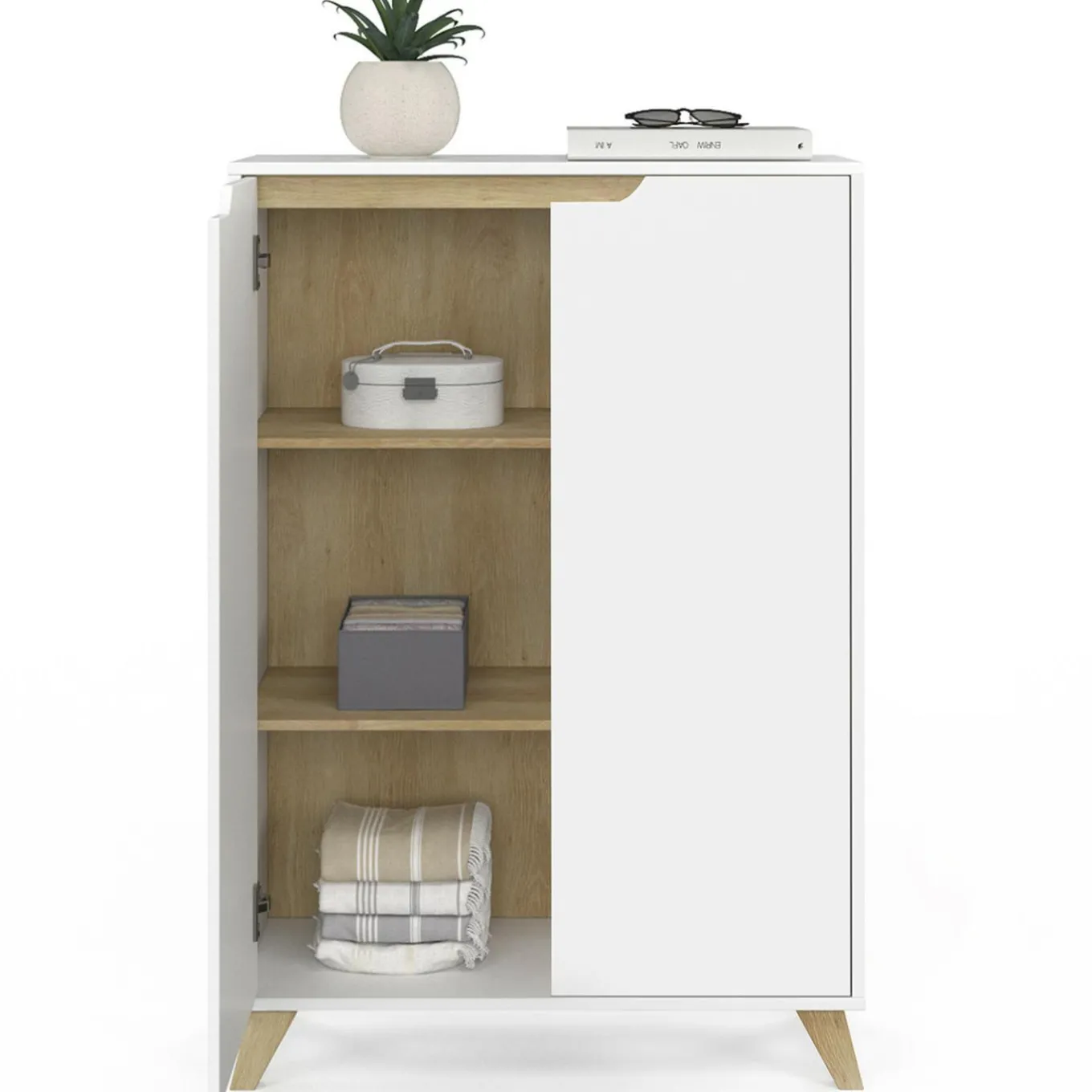 IDMarket Meuble de rangement scandinave blanc avec 2 portes* Rangement Et Accessoires|Collection Scandinave