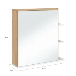 IDMarket Meuble de rangement suspendu avec miroir et étagères pour salle de bain façon hêtre et blanc* Meubles Salle De Bain|Collection Moderne