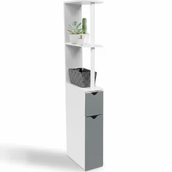 IDMarket Meuble de toilette blanc et gris avec étagères* Collection Contemporaine|Petits Meubles