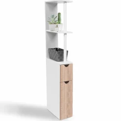 IDMarket Meuble de toilette blanc et hêtre avec étagères* Meubles Blancs|Collection Contemporaine