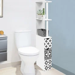 IDMarket Meuble de toilette blanc et gris motif carreaux de ciment* Meubles Hauts|Meubles Blancs