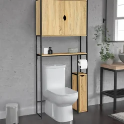IDMarket Meuble de toilette industriel bois et métal noir armoire de rangement* Meubles En Bois|Collection Industrielle