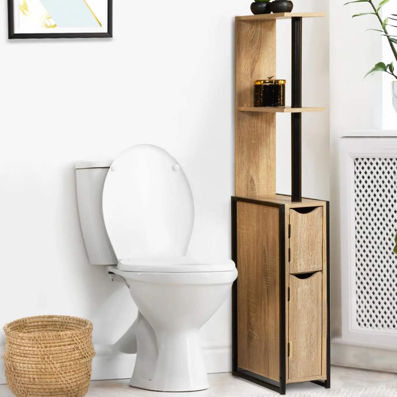 IDMarket Meuble de toilette industriel bois et métal noir* Meubles Hauts|Meubles En Bois