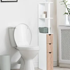 IDMarket Meuble de toilettes étagère bois 3 portes coloris hêtre* Meubles Hauts|Meubles Blancs