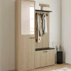 IDMarket Meuble d’entrée vestiaire effet bois et noir avec banc rangement à chaussures, miroir 1 porte et étagères* Meubles Hauts|Collection Design