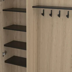 IDMarket Meuble d’entrée vestiaire effet bois et noir avec banc rangement à chaussures, miroir 1 porte et étagères* Meubles Hauts|Collection Design