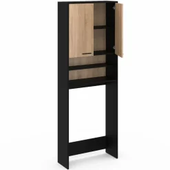 IDMarket Meuble dessus machine à laver noir et hêtre* Séchoirs À Linge|Collection Contemporaine