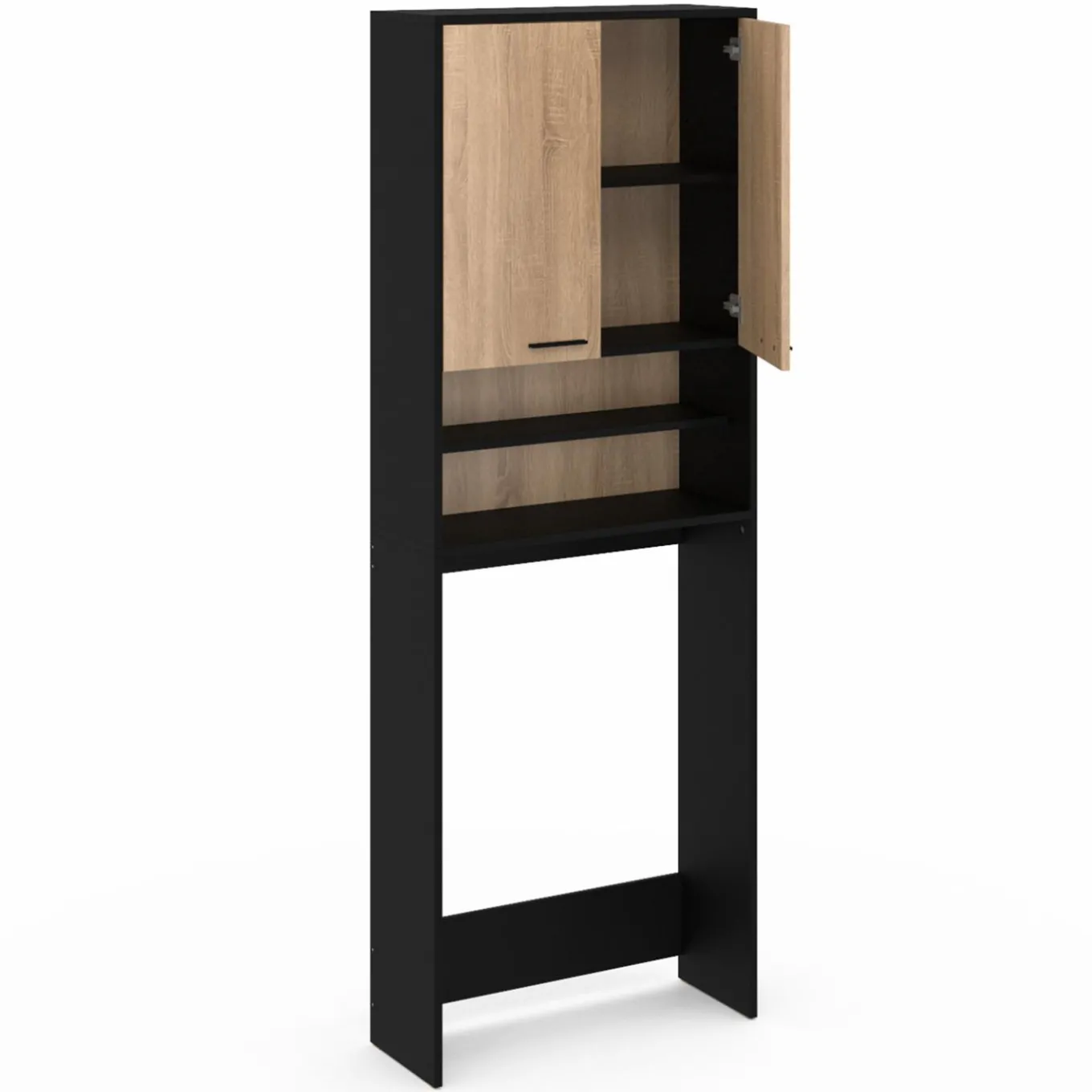 IDMarket Meuble dessus machine à laver noir et hêtre* Séchoirs À Linge|Collection Contemporaine