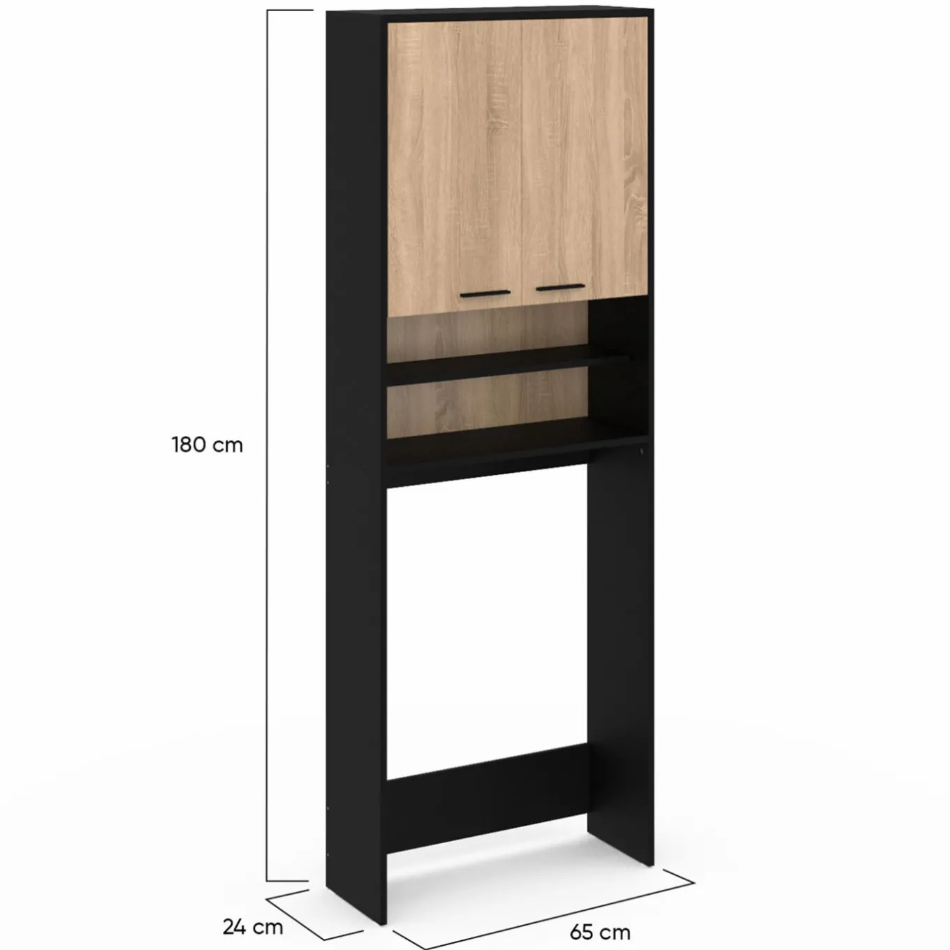 IDMarket Meuble dessus machine à laver noir et hêtre* Séchoirs À Linge|Collection Contemporaine