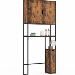 IDMarket Meuble dessus WC industriel avec rangements* Meubles Hauts|Meubles En Bois