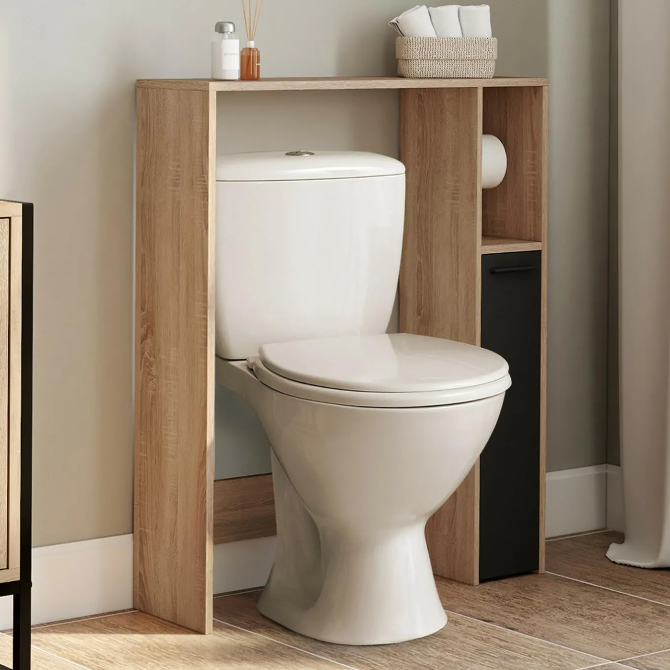 IDMarket Meuble dessus wc placard hêtre noir* Meubles Salle De Bain|Meubles Wc