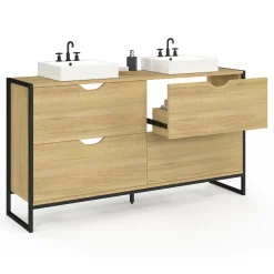 IDMarket Meuble double vasque 120 cm pour salle de bain 4 tiroirs design industriel* Meubles Salle De Bain