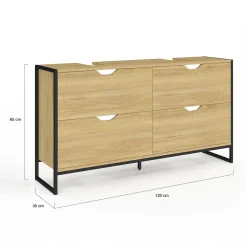 IDMarket Meuble double vasque 120 cm pour salle de bain 4 tiroirs design industriel* Meubles Salle De Bain