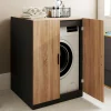 IDMarket Meuble pour machine à laver avec portes noir et hêtre* Rangement Et Accessoires|Séchoirs À Linge
