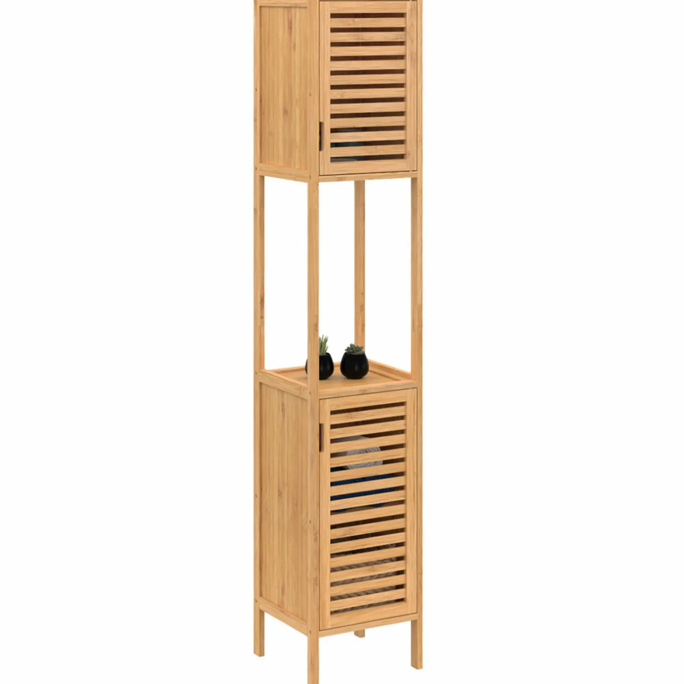 IDMarket Meuble salle de bain colonne bambou 2 portes* Rangement Et Accessoires|Collection Bambou