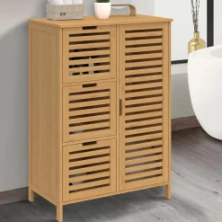 IDMarket Meuble salle de bain en bambou avec placard et 3 tiroirs* Collection Bambou|Meubles Salle De Bain