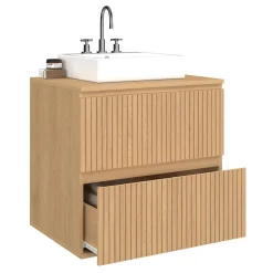 IDMarket Meuble sous vasque suspendu salle de bain 2 tiroirs effet lattes* Meubles Salle De Bain|Collection Moderne