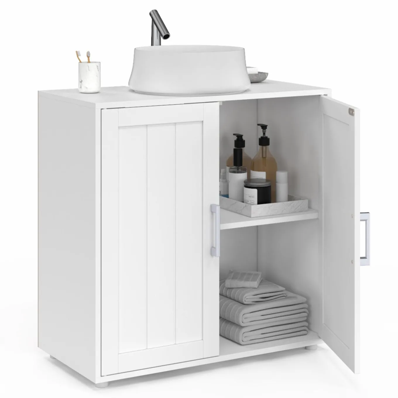 IDMarket Meuble sous-lavabo en bois blanc* Meubles Salle De Bain