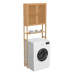 IDMarket Meuble étagère dessus WC en bambou avec placard* Rangement Et Accessoires|Collection Bambou