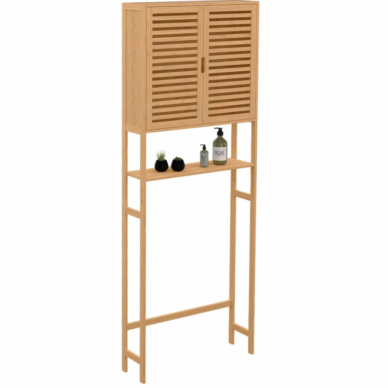 IDMarket Meuble étagère dessus WC en bambou avec placard* Rangement Et Accessoires|Collection Bambou