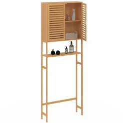 IDMarket Meuble étagère dessus WC en bambou avec placard* Rangement Et Accessoires|Collection Bambou