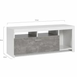 IDMarket Meuble télé 110 cm blanc et placard effet béton* Collection Design|Collection Contemporaine